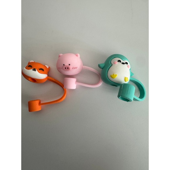 Other - Cute Animal Straw‎ Covers Fox Pig Penguin Silicone Reusable Drink Accessories